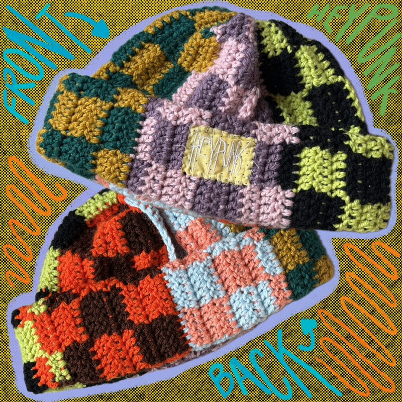 scrappy checkered beanie