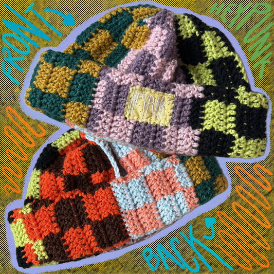 scrappy checkered beanie