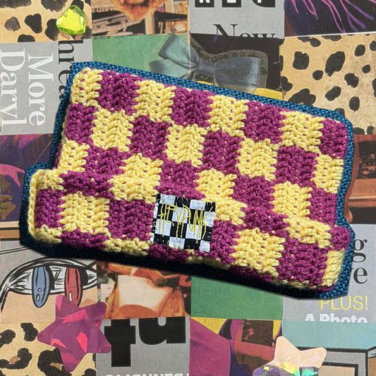 💥maroon and yellow checkered cat ear beanie💥