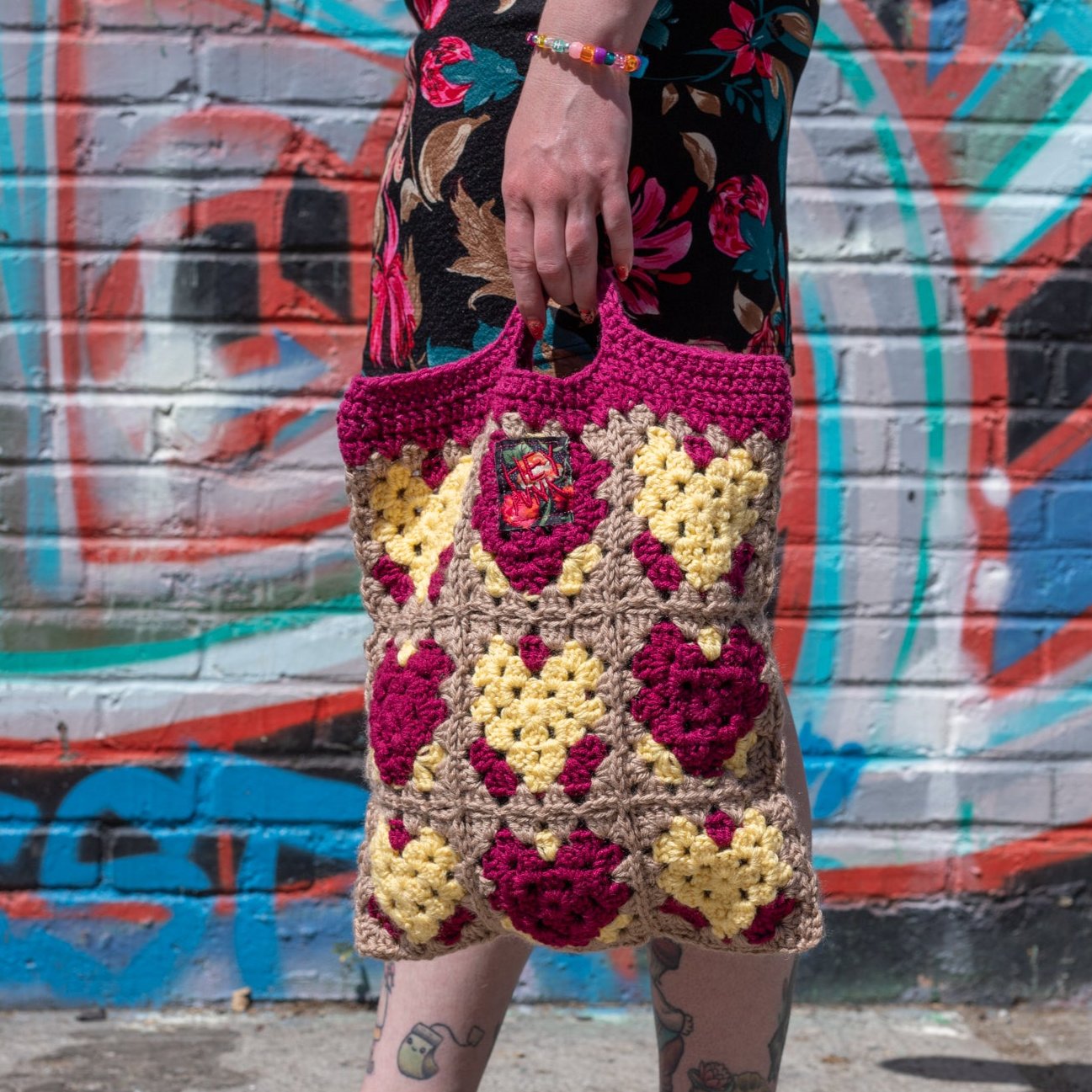 Heart Granny Square Tote