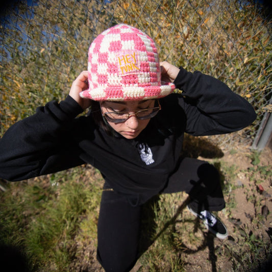 Pink & Cream Checkered Bucket Hat