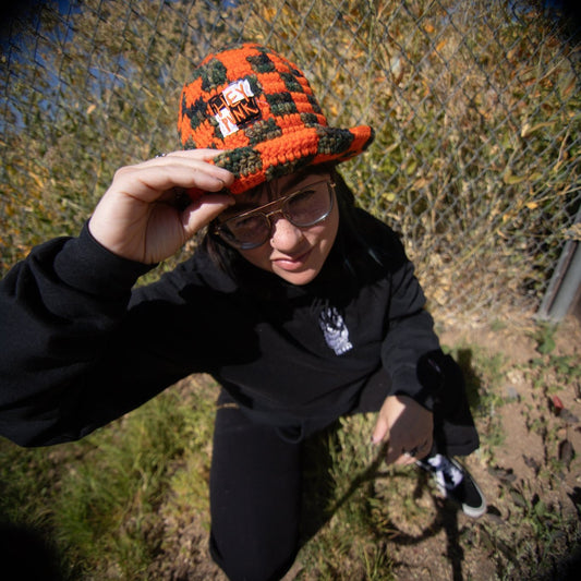 Camo & Orange Checkered Bucket Hat