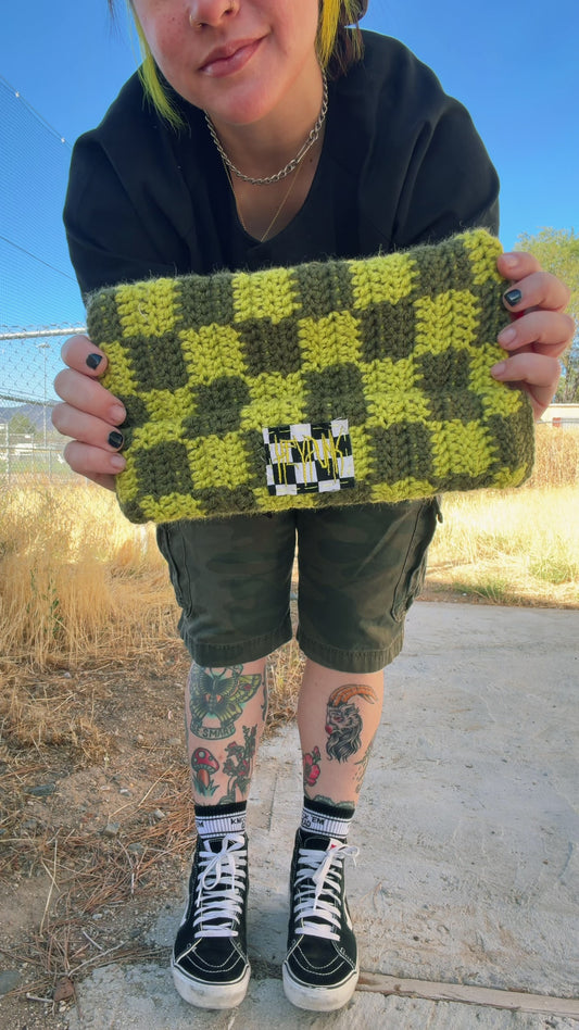 green checkered cat ear beanie